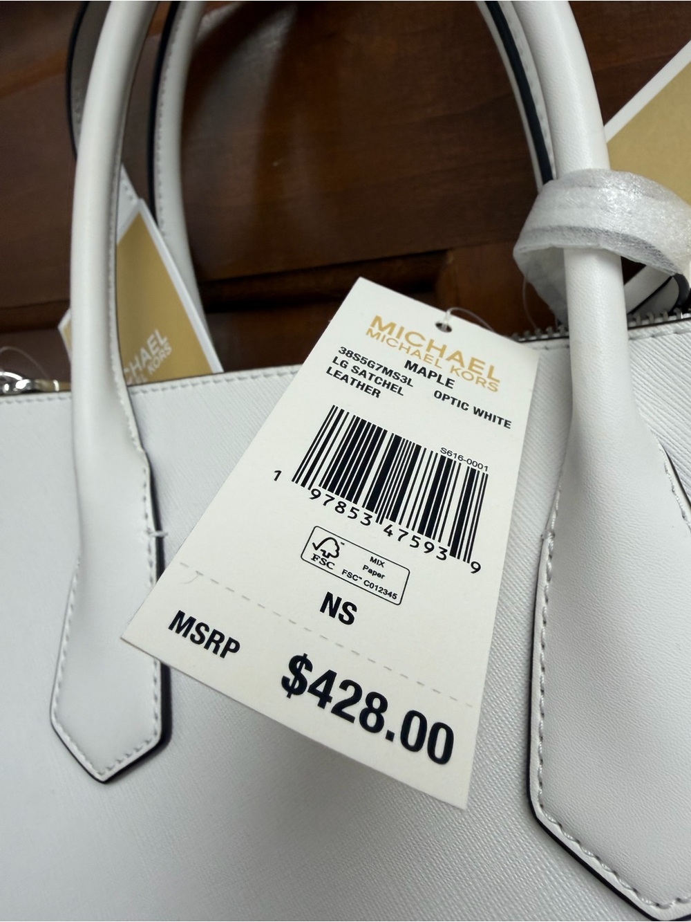 Michael Kors Optic White Leather Satchel with Top Handles
